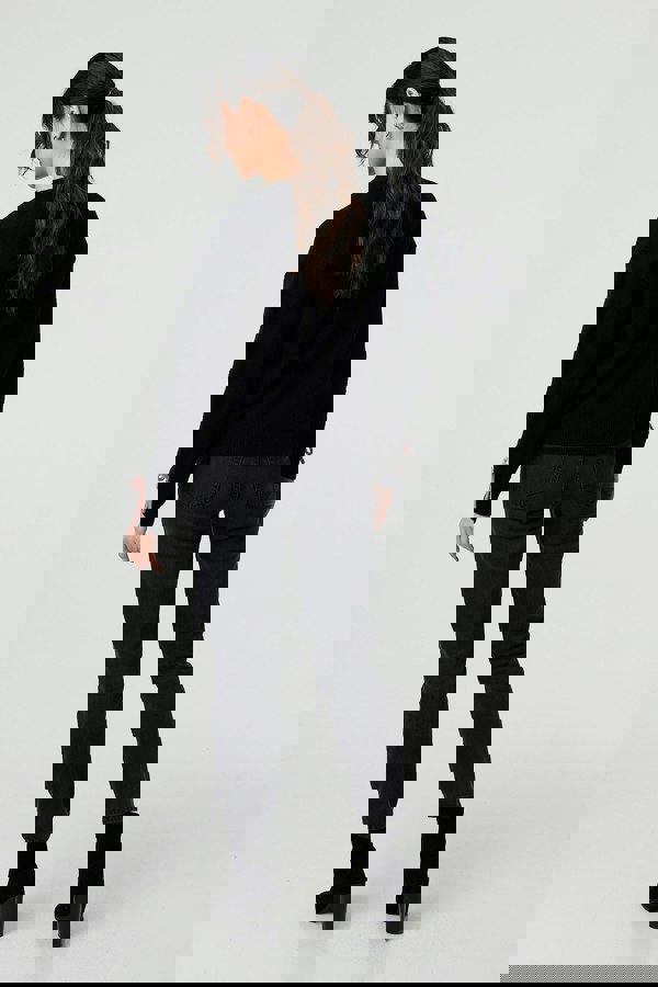 Black | Bow Embellished Drop Shoulder Jumper
