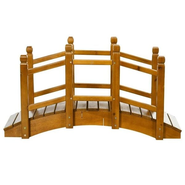 Wooden Garden Bridge with Safety Railings, Arc Footbridge for Pond Backyard Stream, Brown