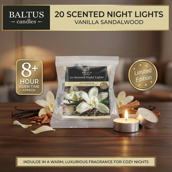 Baltus Vanilla & Sandalwood Scented Tealight Candles, Pack of 20