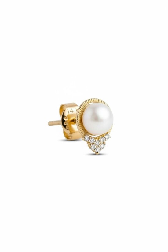 Latelita Solid 14k Gold Diamond and Pearl Empress Earrings