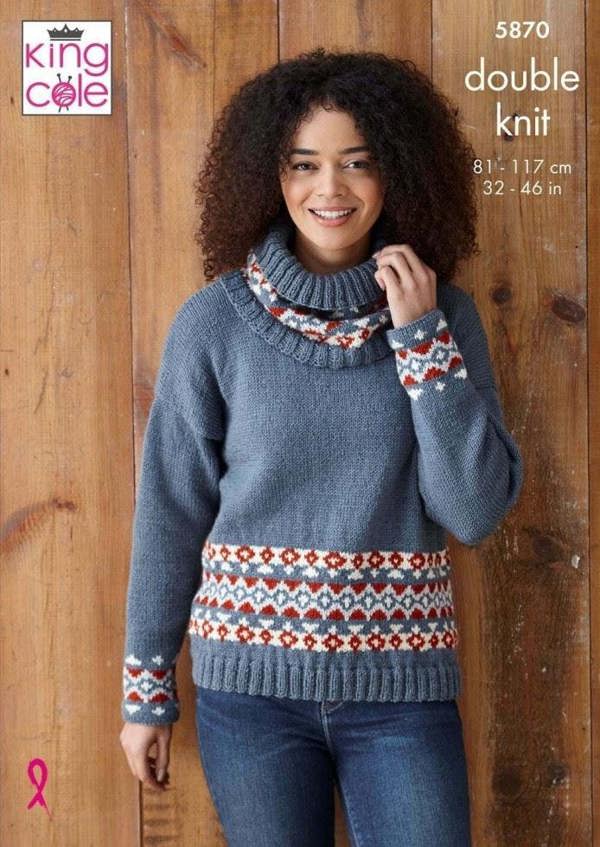 King Cole Merino Blend DK Knitting Pattern 5870, Sweaters, Headwear, Scarves for Women, 32 - 46 Inches