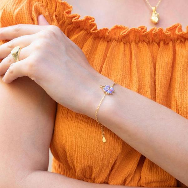 Spero London Purple Opal Clover Sterling Silver Bracelet