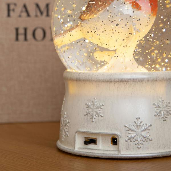 Samuel Alexander 18cm Dual Powered Robin Christmas LED Water Spinner Snow Globe with Warm White Lights