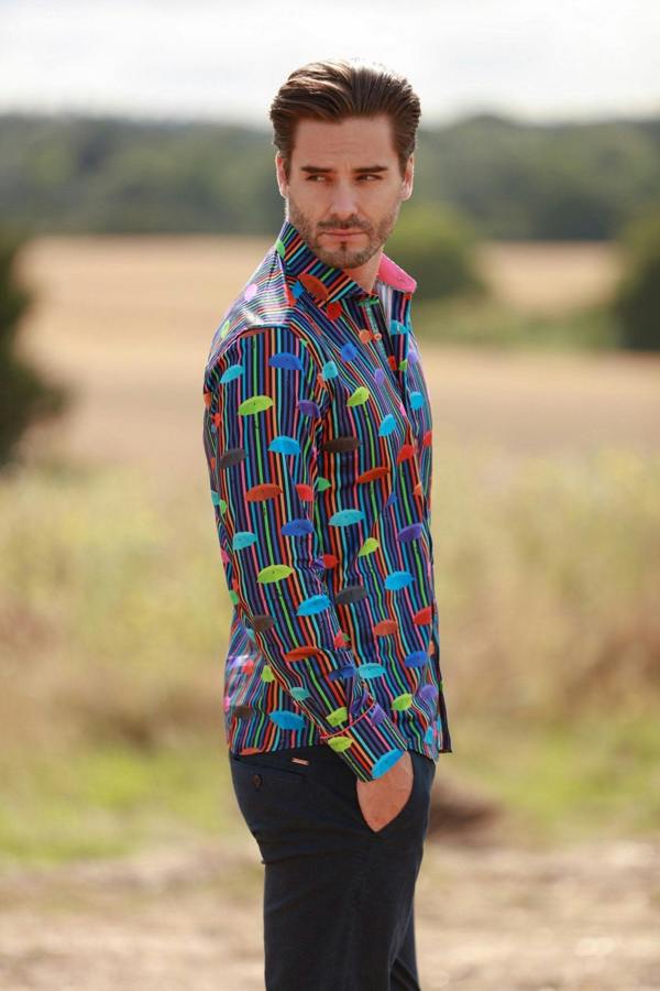 UMBRELLA FLOATING STRIPE  PRINT SHIRT – Premium Men's Patterned Shirt by Claudio Lugli | Bold Design, Tailored Fit, Best Printed Shirts
