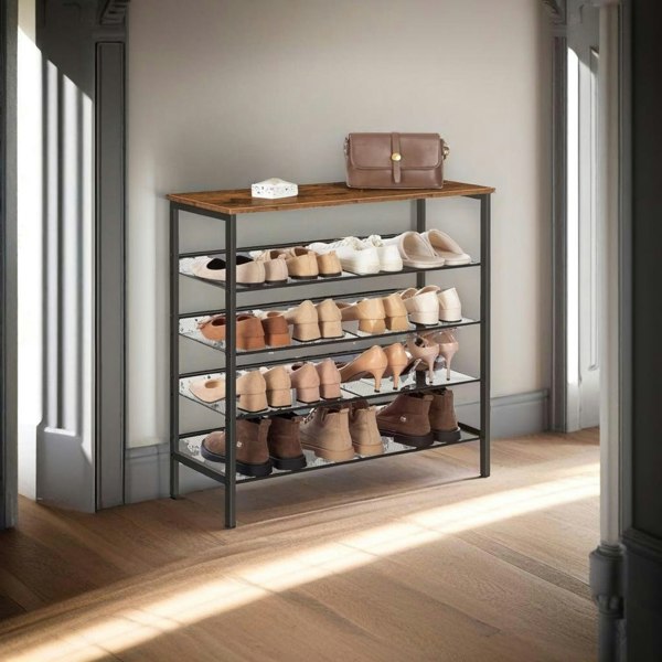 Modcraft 5 Tier Shoe Rack Adjustable Shelf Rustic Brown Sturdy Hallway Organizer
