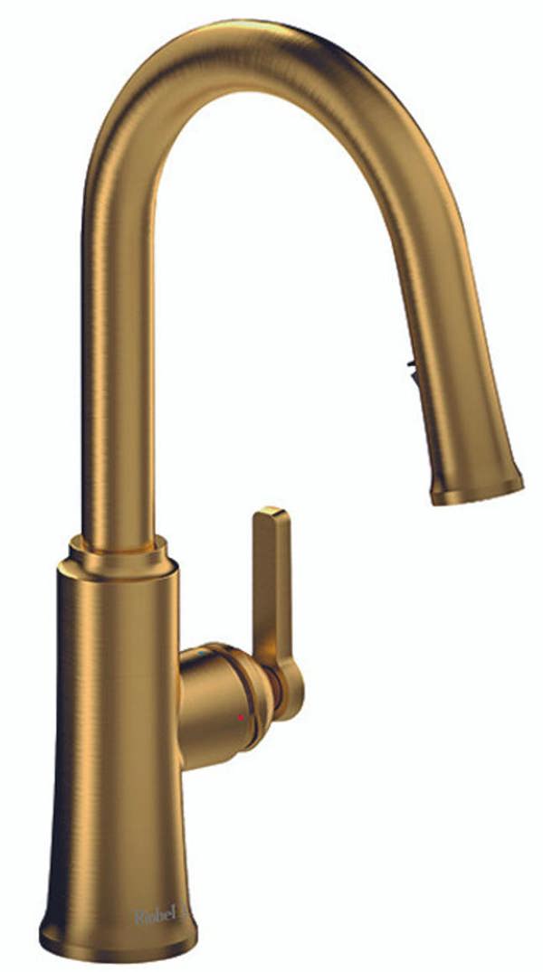 Riobel Trattoria Mixer with Pull Down Spray Round Spout Brushed Gold Kitchen Tap