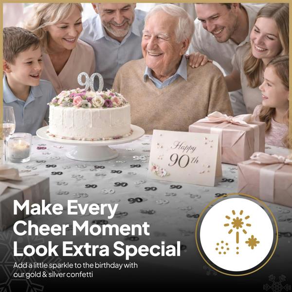 90th Birthday Black and Silver Foil Confetti Family Pack for Table Decoration image 8