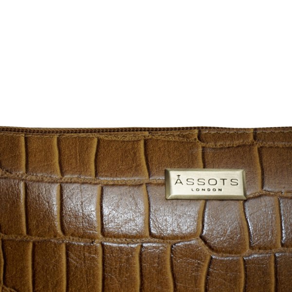 Assots London 'ZARA' Dark Mustard Croc Real Leather Baguette Shoulder Bag