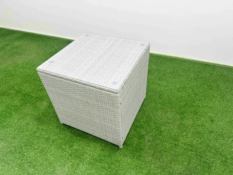 Fimous 6 Seater Outdoor Love Sofa Set Rattan Garden Furniture Set with Rectangular Dining Table 2 Footstool Side Table Light Grey