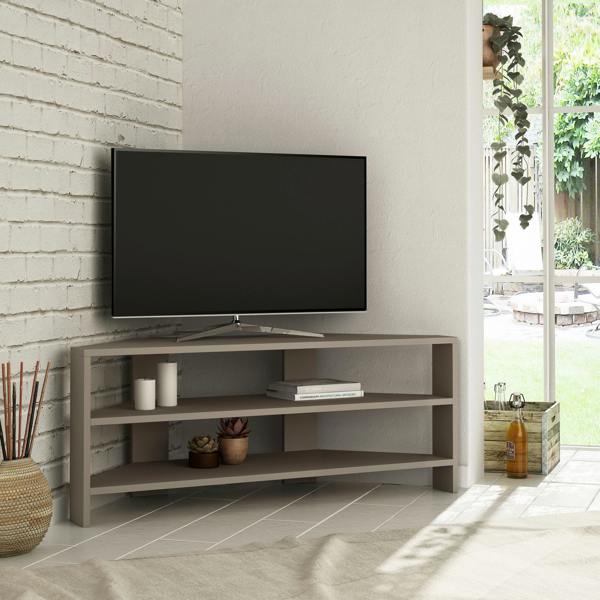 Decortie Thales Corner TV Stand for 32" TVs with Open Shelves & Soft Rounded Edge 110cm Modern Multimedia Console