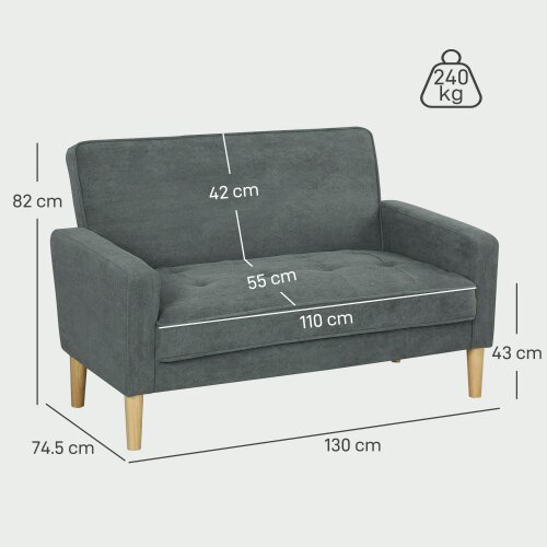 Wyld Haus Pafa Dark Grey Velvet  Upholstered 2 Seater Sofa Natural Wooden Legs