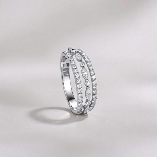 The Colourful Aura Parallel Silver Stone Open Band Ring