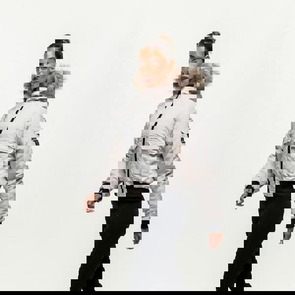 Good For Nothing Stone Padded Parka Jacket with Faux Fur Trim Hood - Stone Image 5