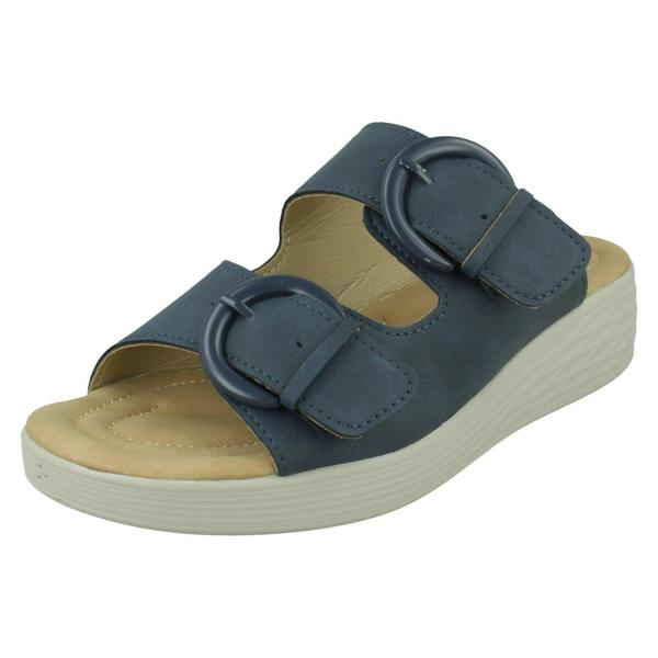 Eaze Ladies Eaze Low Wedge Mule Sandal with Twin Buckle Strap F12077
