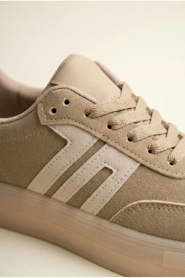 Genevieve Suede Effect Two Tone Trainers | colour:BEIGE