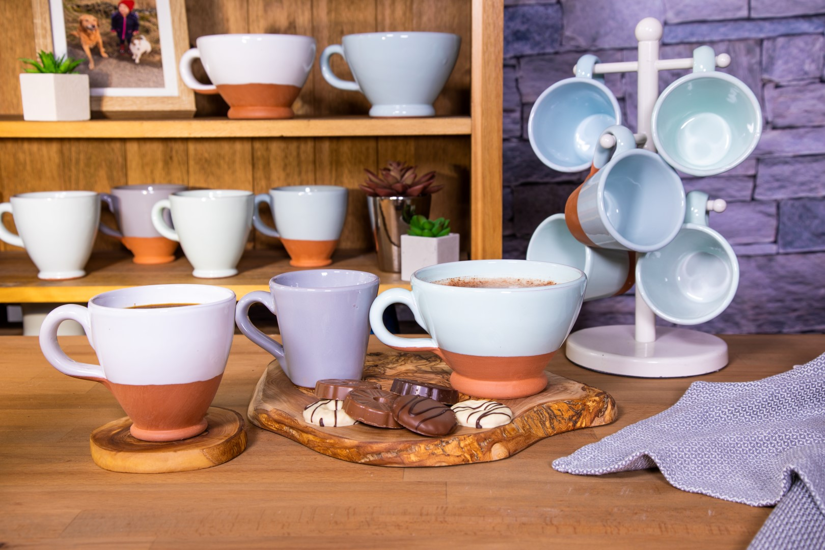 Verano Spanish Ceramics Rustic Pastel - Set of 2 or 4 Conical Cups (Half Dipped)