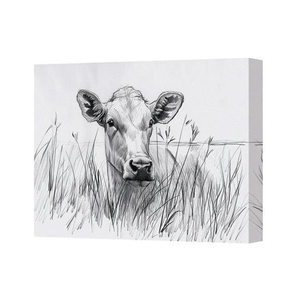Benjamin Tate Design Cow Canvas Wall Art Sketch Monochrome Grayscale Portrait