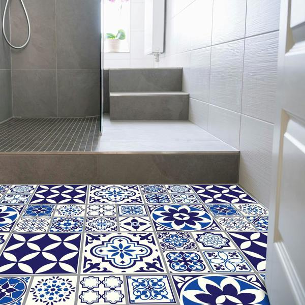 WALPLUS WFS6010 - Spanish and Moroccan Blue Tiles Melange Floor Sticker 120cm x 60 cm