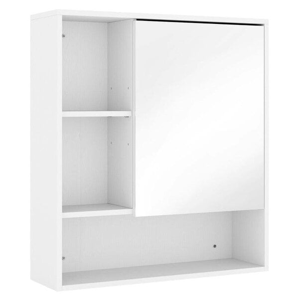 Bathroom Mirror Cabinet, Wall-Mounted Bathroom Cabinet with Mirror Door, Adjustable Shelves, White