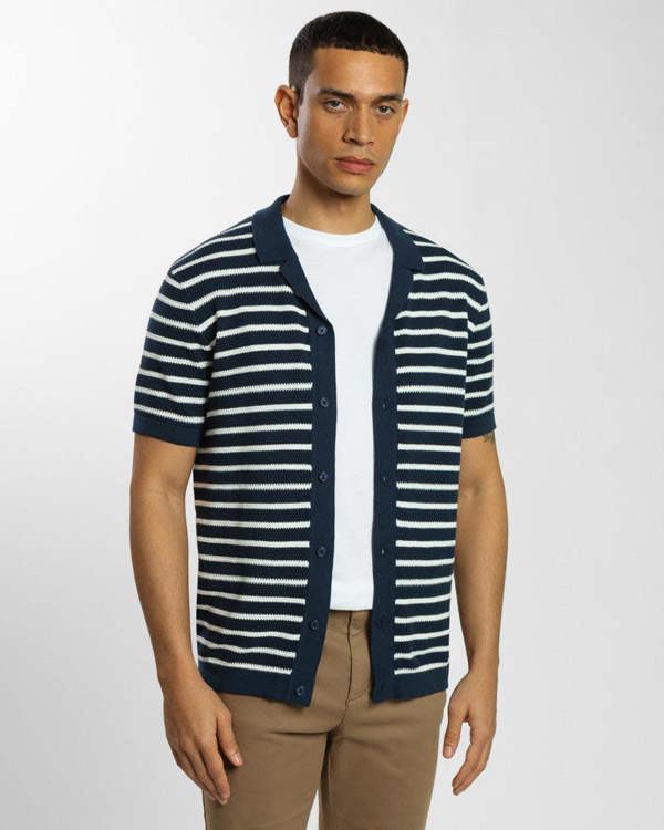 Steel & Jelly Large Stripe Knitted Button Polo Shirt