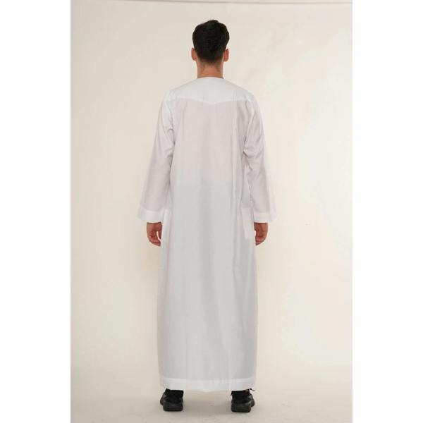HM10 - Men's Emirati Omani Zipped Embroidery Thobe - White - Thobez - 7