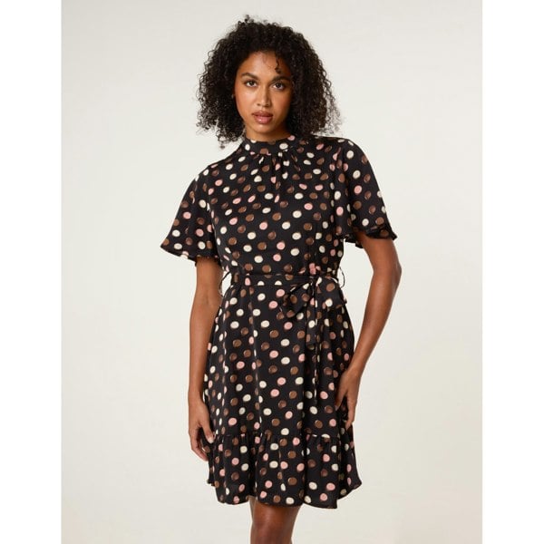 Blue Vanilla Polka Dot High Neck Flippy Dress