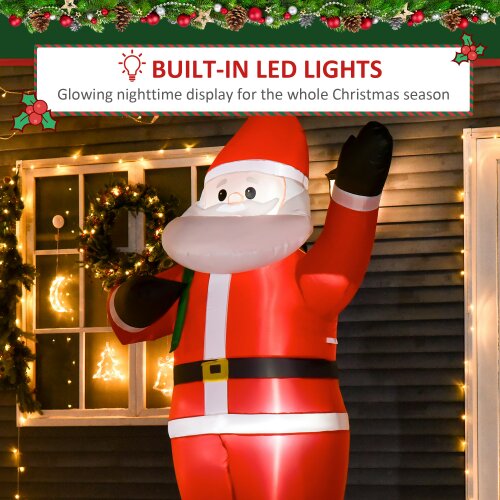 HOMCOM 8ft Lighted Christmas Inflatable Santa Claus Gift Bag Yard Decoration