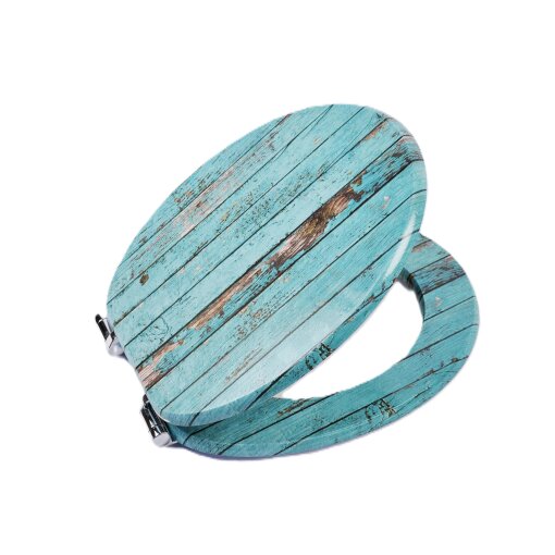 RTS Blue Rustic Wood MDF Soft Close Toilet Seat