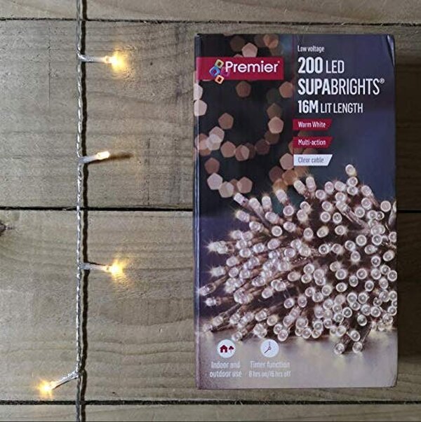 Samuel Alexander 200 LED 16m Premier Christmas Outdoor 8 Function Lights Clear Wire in Warm White
