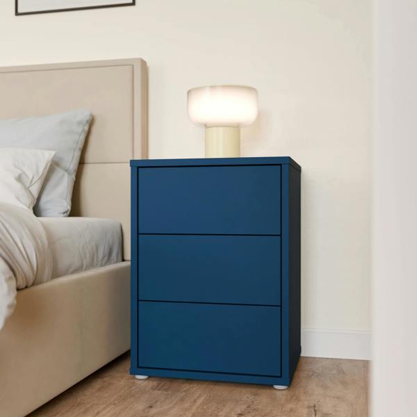 Furniture To Go Alice Springs Bedside Cabinet with 3 Drawers Push-to-Open in Night Blue