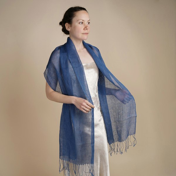 Antonia York Talia | Linen Scarf with Tassels - Cobalt Blue