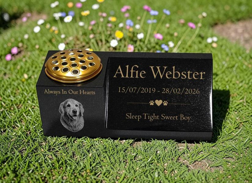 Memorials Direct Dog Memorial Granite Photo Vase & Plaque Combination