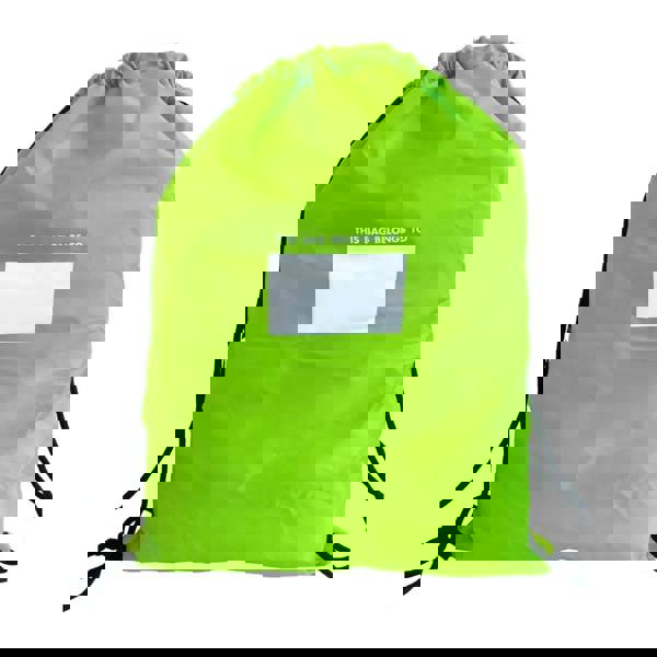 Neon green HydroKidz swim bag with white label, black strings, 5cm depth