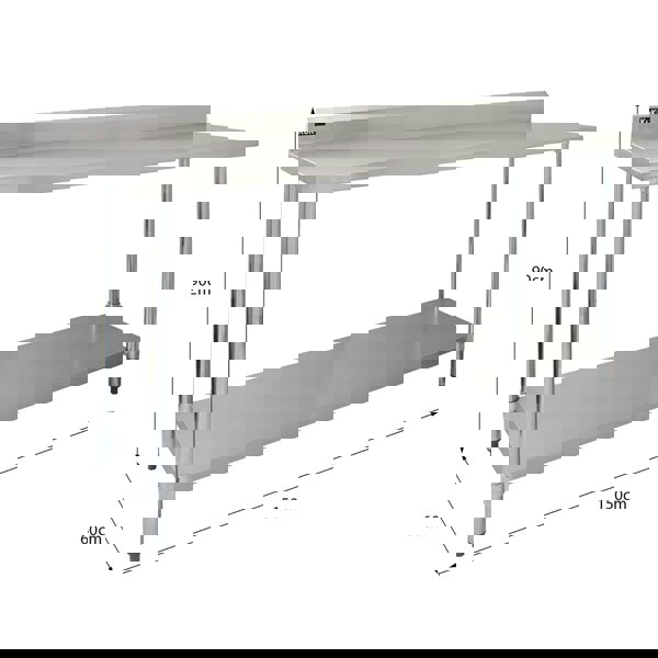 KuKoo Commercial Sink With Pre-Rinse Tap, 6ft Stainless Steel Catering Bench, 2 x Wall Mounted Shelves