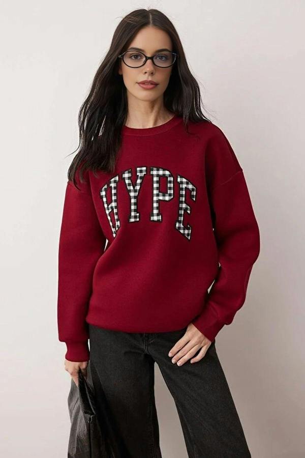 WOVCOR Embroidered Oversize Thick Fleece Knit Sweatshirt