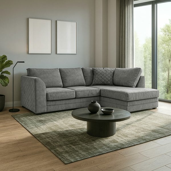 Furnishings For Less Quilted Chenille Full Back Corner Sofa