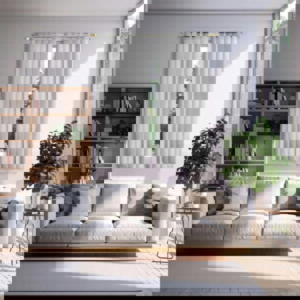 Off White Lined Blackout Eyelet Curtains - 46 x 63 Inch Drop - 2 Panel Image 6