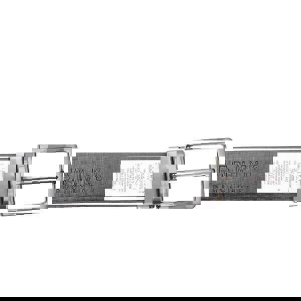 This image shows a brown reversible Barneys Originals belt. The belt has a silver buckle. On the reverse side the belt is black. The Barneys Originals logo is embossed on the reverse side.