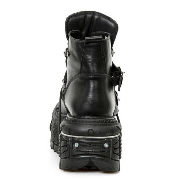 New Rock M-TANK007-S1 Black Leather Gothic Combat Platform Ankle Boots