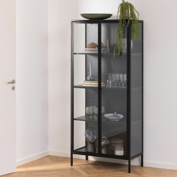 Furniture To Go Newcastle Tall 2 Door Display Cabinet in Matt Black