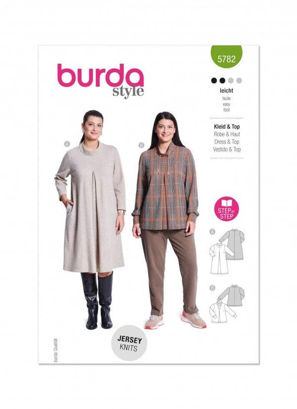 Burda Sewing Pattern 5782 Tops and Dresses For Women, 18-28 (44-54) - Easy