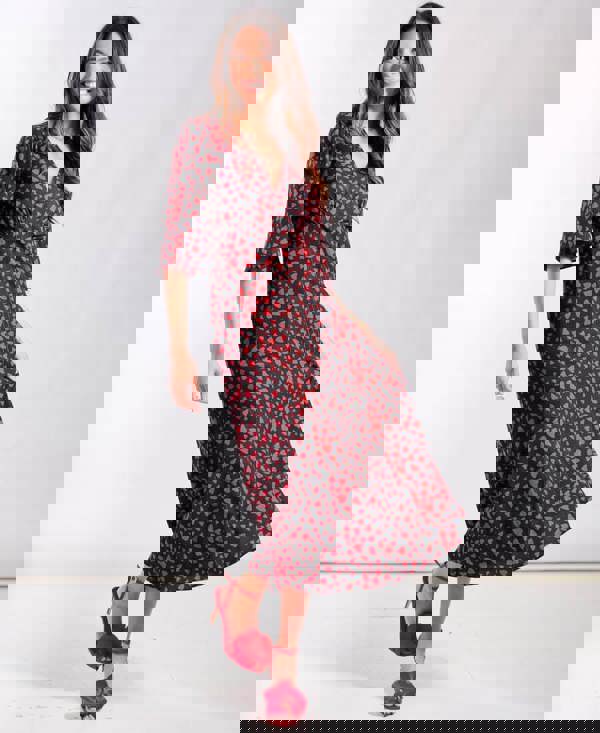 Red Heart Printed Midi Dress