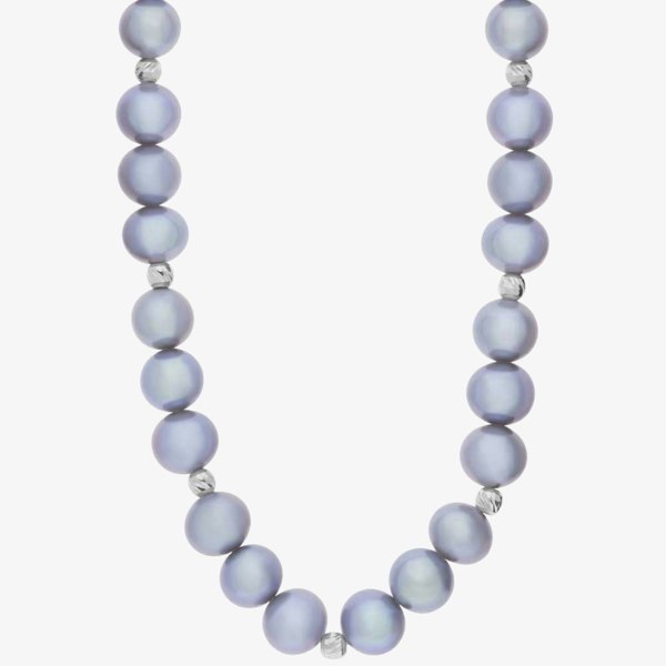 T. H. Baker 9ct White Gold Grey Freshwater Pearl and Textured Bead 18 Inch Necklace POZ70029FW