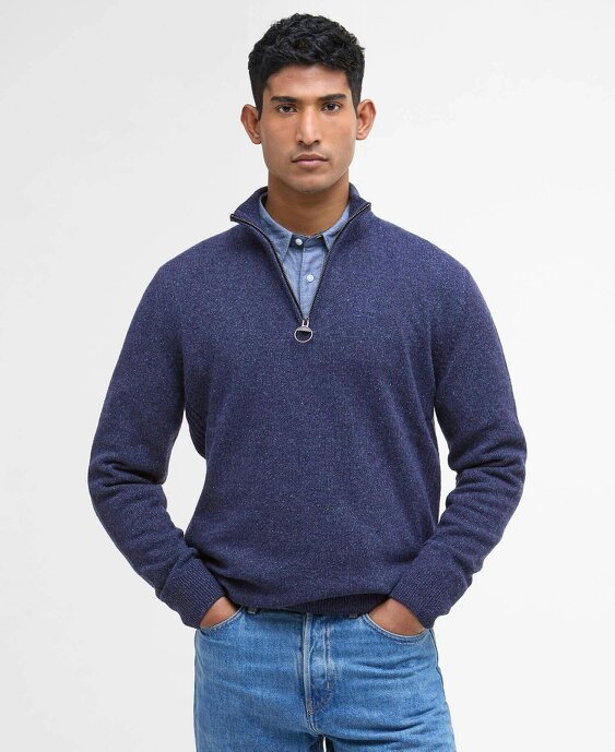 Barbour Tisbury Half Zip Knitted Jumper - Classic Grey - Deep Blue