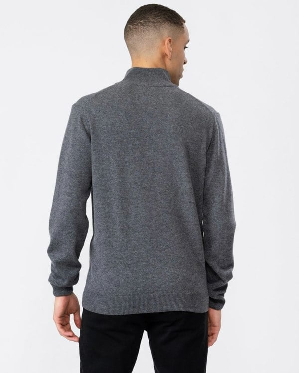 GANT Mens Superfine Lambswool Half Zip Cardigan - 90 Charcoal Melange