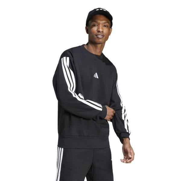 Adidas Mens Essentials 3 Stripes Fleece Sweatshirt - Black/White - 