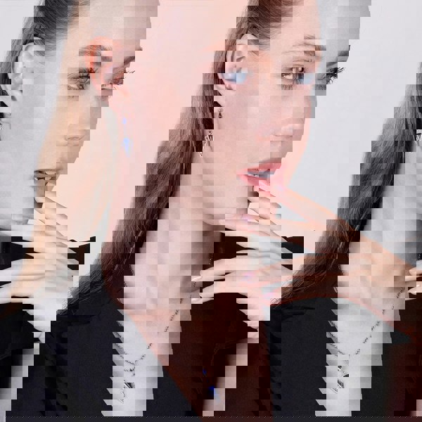 Gemondo Art Deco Style Triangle Lapis Lazuli & Marcasite Drop Earrings in 925 Sterling Silver