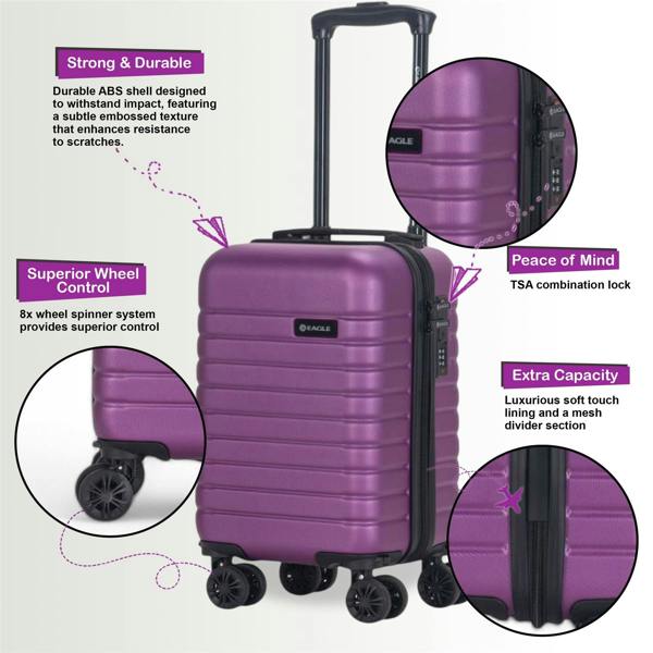 Eagle Luggage ABS Hardshell Underseat Cabin Suitcase 45 x 25 x 20 cm Luggage Suitable for Rynair