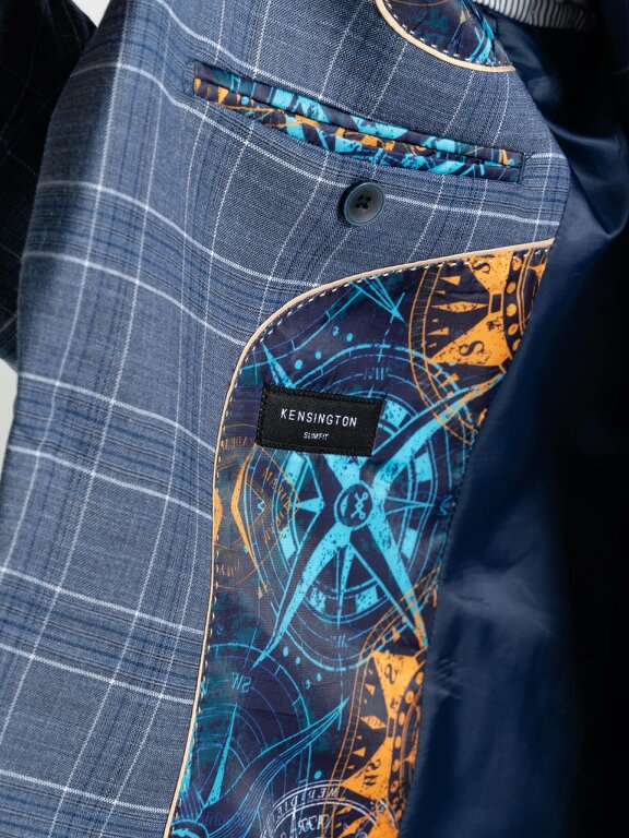 V2 Classic Kensignton Three Piece Suit - Light Blue with White and Blue Checks