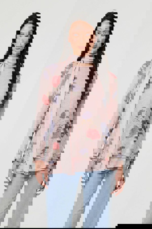 Pink | Floral Layered Tunic Top with Scarf
